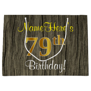 Faux Wood Kijk, Faux Gold 79th Birthday + Naam Groot Cadeauzakje