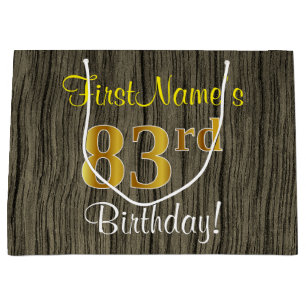 Faux Wood Kijk, Faux Gold 83rd Birthday + Naam Large Cadeauzakje