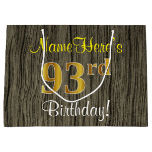Faux Wood Kijk, Faux Gold 93rd Birthday + Naam Large Cadeautasje