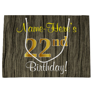 Faux Wood Look, Faux Gold 22e verjaardag + naam Groot Cadeauzakje