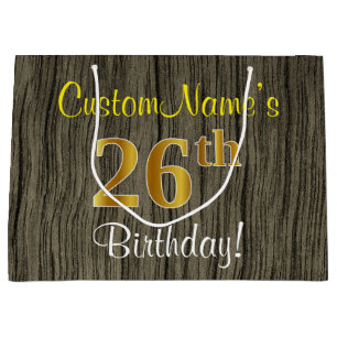 Faux Wood Look, Faux Gold 26e verjaardag + naam Groot Cadeauzakje
