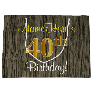 Faux Wood Look, Faux Gold 40ste verjaardag + naam Large Cadeauzakje