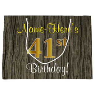 Faux Wood Look, Faux Gold 41ste verjaardag + naam Groot Cadeauzakje