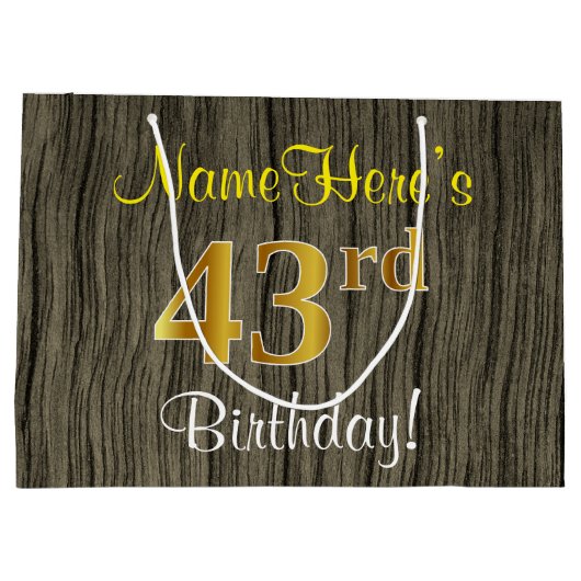 Faux Wood Look, Faux Gold 43e verjaardag + naam Groot Cadeauzakje (Achterkant)