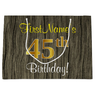 Faux Wood Look, Faux Gold 45e verjaardag + naam Large Cadeauzakje
