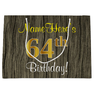 Faux Wood Look, Faux Gold 64ste verjaardag + naam Groot Cadeauzakje