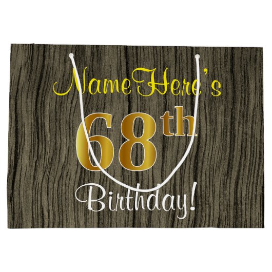Faux Wood Look, Faux Gold 68ste verjaardag + naam Large Cadeauzakje (Achterkant)