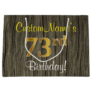 Faux Wood Look, Faux Gold 73e verjaardag + naam Groot Cadeauzakje