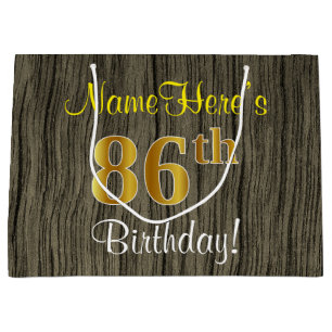Faux Wood Look, Faux Gold 86e verjaardag + naam Large Cadeauzakje