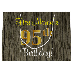 Faux Wood Look, Faux Gold 95e verjaardag + naam Large Cadeauzakje