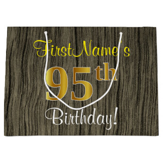 Faux Wood Look, Faux Gold 95e verjaardag + naam Large Cadeauzakje