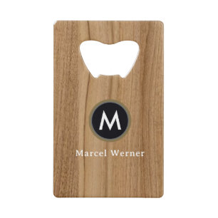 Faux-Wood (niet echt hout) Monogrammed Kredietkaart Flessenopener