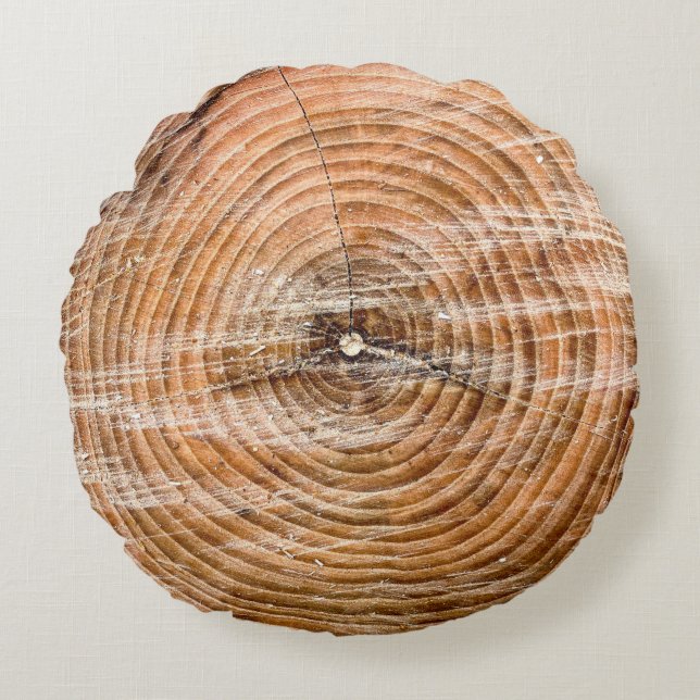 Faux Wood Slice Round Pillow Rond Kussen (Voorkant)