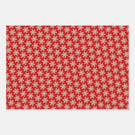 Faux Wood Snowflake Patroon op wit rood Groen Inpakpapier Vel (Voorkant 2)