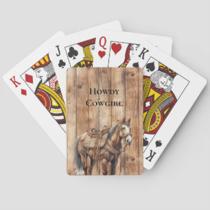 Faux Wood Western Cowboy Cowgirl Horse Pokerkaarten