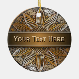 Faux Wood Zonnebloem Foto Keramische Ronde Ornamen Keramisch Ornament