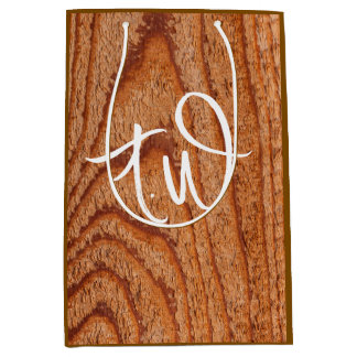Faux Wooden Custom Initials Medium Cadeauzakje