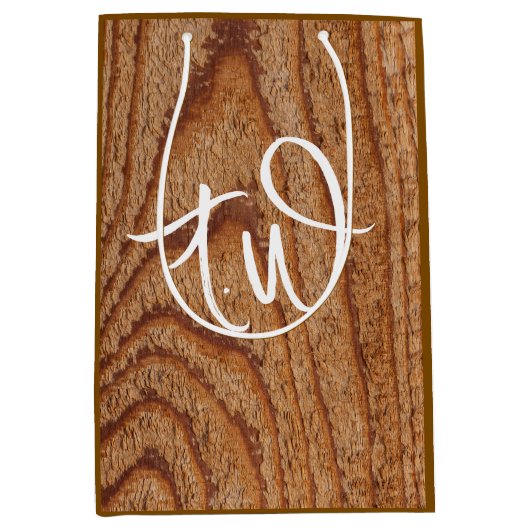 Faux Wooden Custom Initials Medium Cadeauzakje (Voorkant)