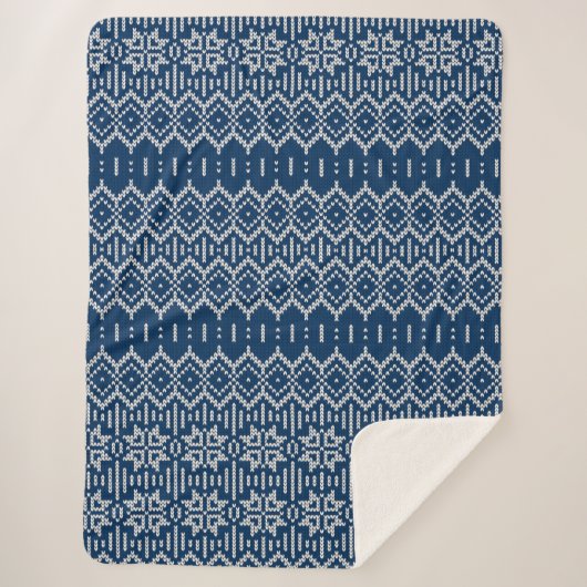Faux Wool Knittern Blue White Sherpa Deken (Voorkant)