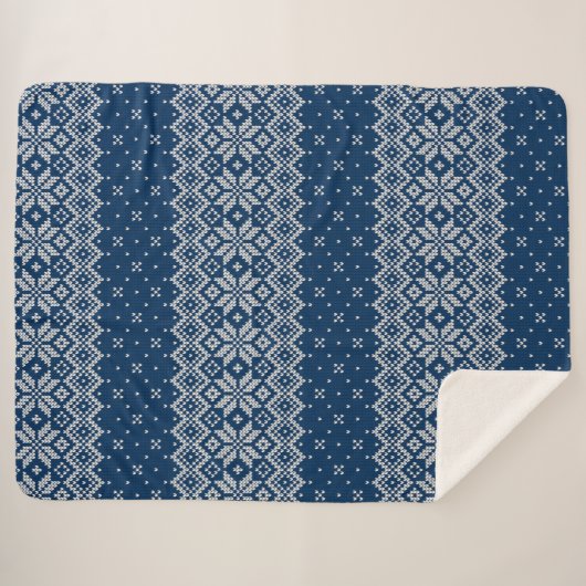 Faux Wool Knitting Pattern Blue and White Sherpa Deken (Voorkant (horizontaal))