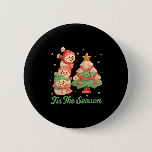 Faux Yarn Crochet Snowman And Christmas Tree Ronde Button 5,7 Cm (Voorkant)