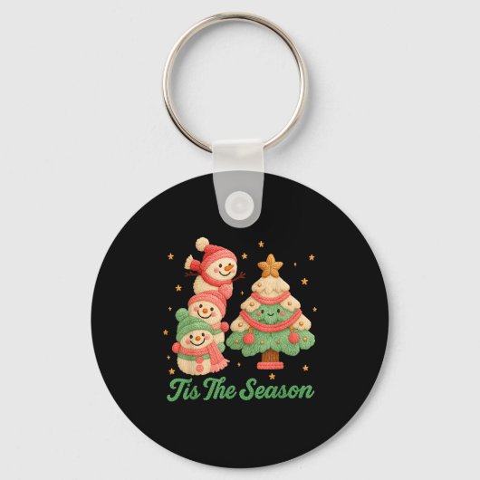 Faux Yarn Crochet Snowman And Christmas Tree  Sleutelhanger (Voorkant)