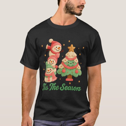 Faux Yarn Crochet Snowman And Christmas Tree  T-shirt (Voorkant)