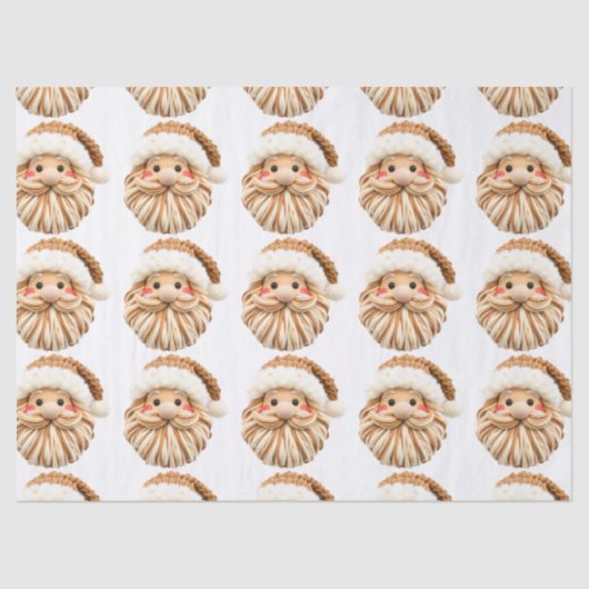 Faux Yarn Notch-Hook Santa Face Christmas Wrapping Tissuepapier (Voorkant)