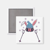 Faux yarn skiing rabbit winter humor magneet (Voorkant / Achterkant)