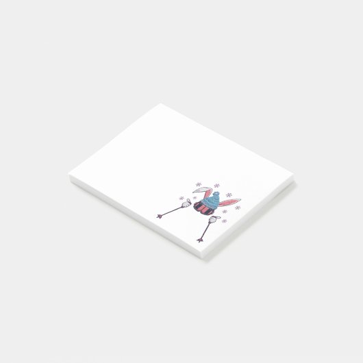 Faux yarn skiing rabbit winter humor post-it® notes (Schuin)