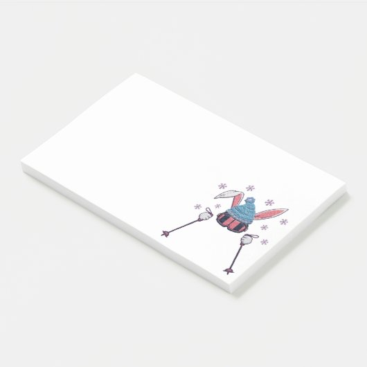 Faux yarn skiing rabbit winter humor post-it® notes (Schuin)