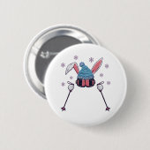 Faux yarn skiing rabbit winter humor ronde button 5,7 cm (Voorkant /achterkant)
