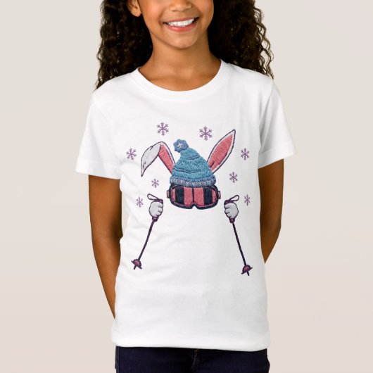 Faux yarn skiing rabbit winter humor t-shirt (Voorkant)