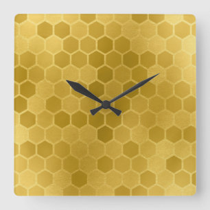Faux Yellow Gold Hexagon Pattern Vierkante Klok
