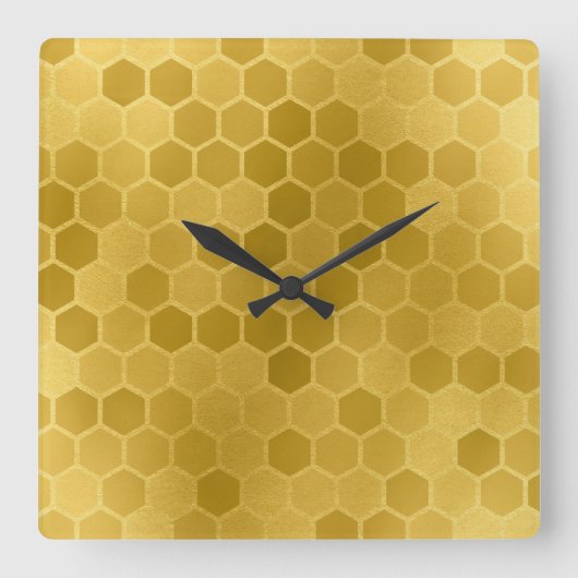 Faux Yellow Gold Hexagon Pattern Vierkante Klok (Voorkant)