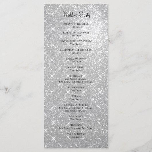 Faux zilver glitter bruiloft ceremonie programma (Achterkant)