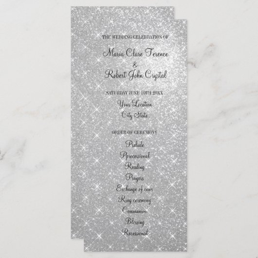 Faux zilver glitter bruiloft ceremonie programma (Voorkant / Achterkant)