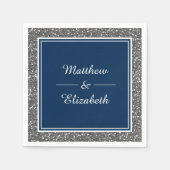 Faux zilver glitter marine blauw bruiloft papier servet (Voorkant)