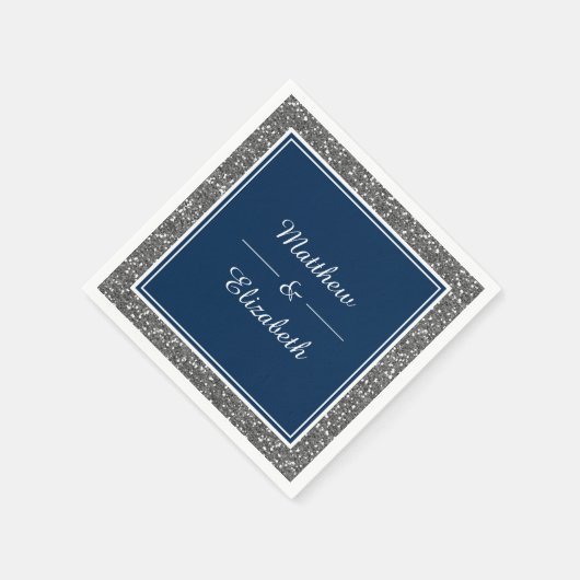 Faux zilver glitter marine blauw bruiloft papier servet (Hoek)