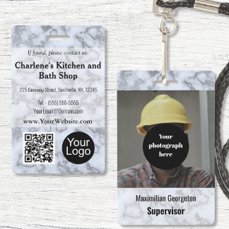 Faux Zilver Grijs Marmer ID Badge