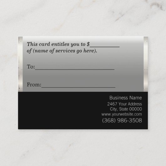 Faux Zilver Metallic Cadeaubon Kortingskaartje (Achterkant)