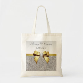 Faux Zilver Sequins Gouden Boog Bruiloft Favor Tote Bag