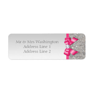 Faux Zilver Sequins Hot Pink Bow en Diamond Etiket