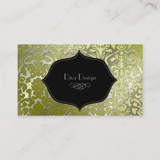 Faux zilveren barokke damast / zwart visitekaartje (Voorkant)