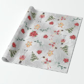 Faux Zilveren Folie Notenkraker & Vrienden & Bloem Cadeaupapier (Uitgerold)