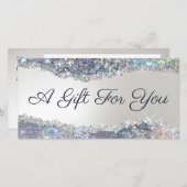 Faux zilveren glitter folie cadeaubon (Voorkant / Achterkant)