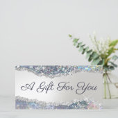 Faux zilveren glitter folie cadeaubon (Staand voorkant)