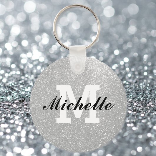 Faux zilveren glitter-monogram sleutelhanger