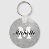 Faux zilveren glitter-monogram sleutelhanger (Voorkant)