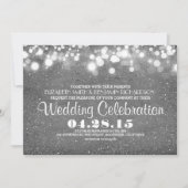 Faux zilveren glitter string lichten bruiloft uitn kaart (Voorkant)